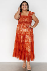 Cora Smocked Tulle Dress | Rust Floral